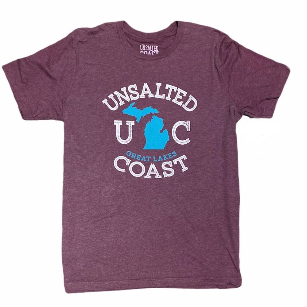 NEW UNSALTED COAST men's great lakes tee in burgundy